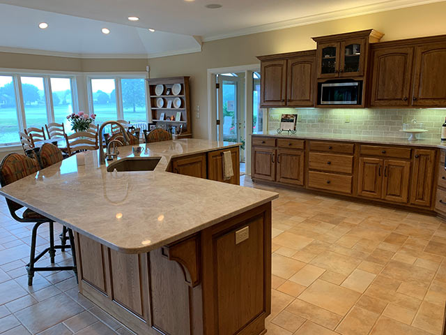 Taj Mahal Quartzite kitchen island and counter tops.
